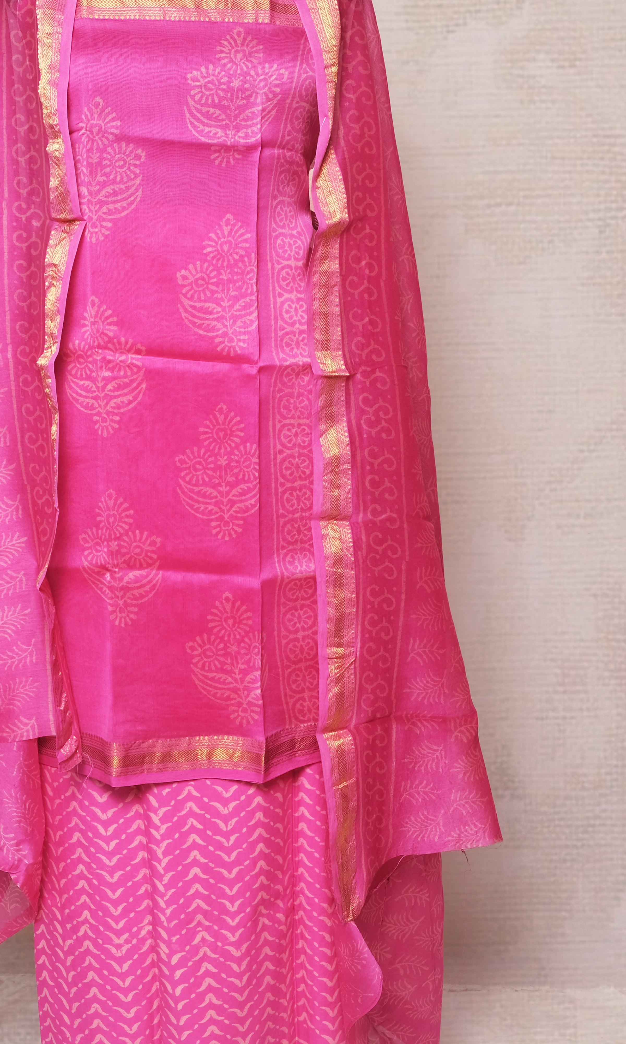 Bright Pink Maheshwari Dress Material