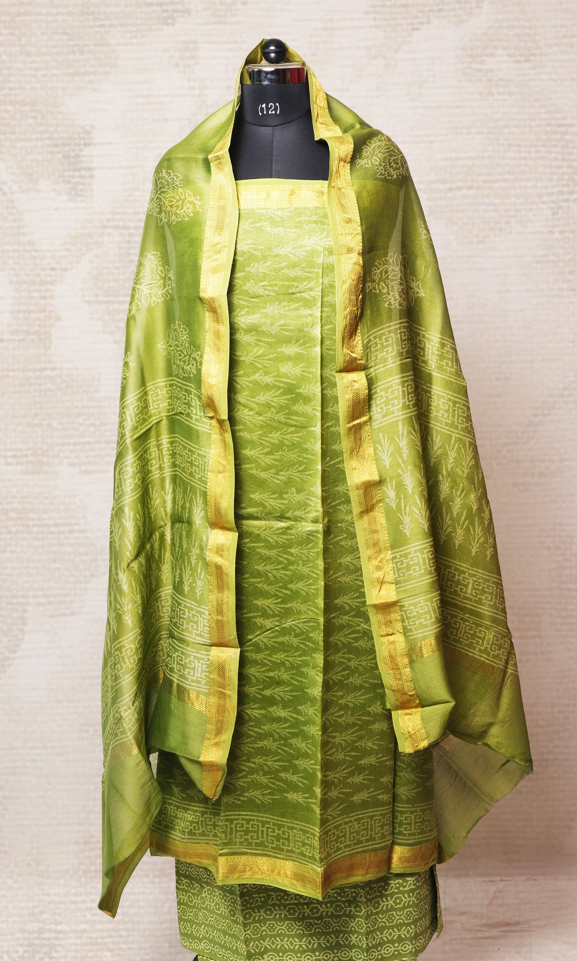 Light Mehndi Green Maheshwari Dress Material