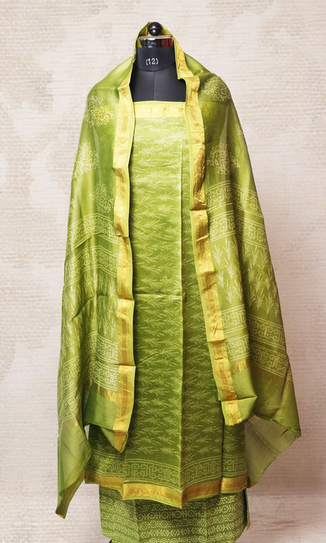Light Mehndi Green Maheshwari Dress Material