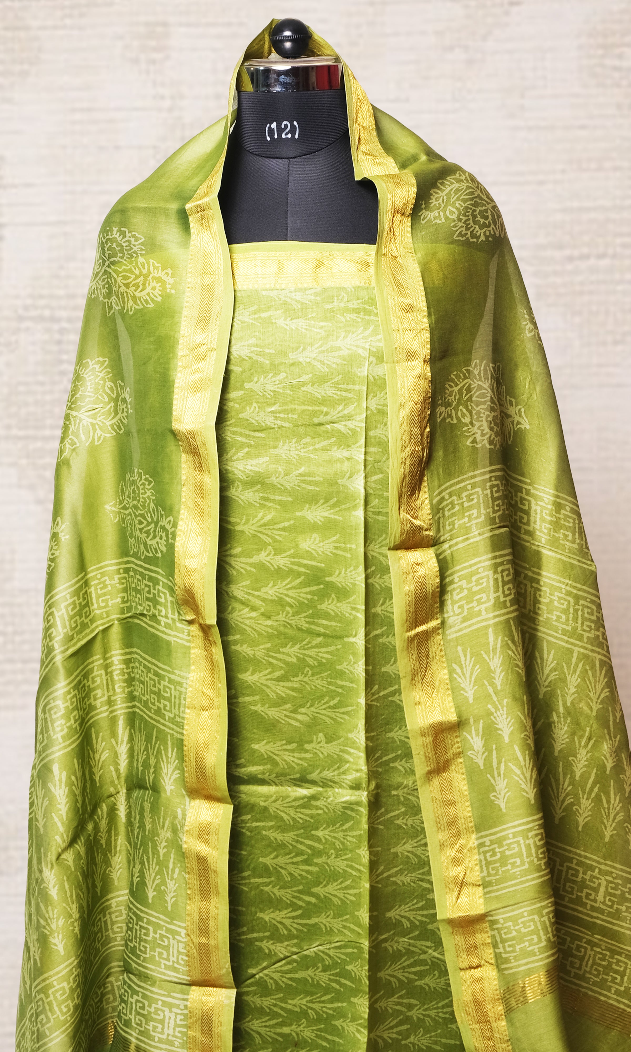 Light Mehndi Green Maheshwari Dress Material