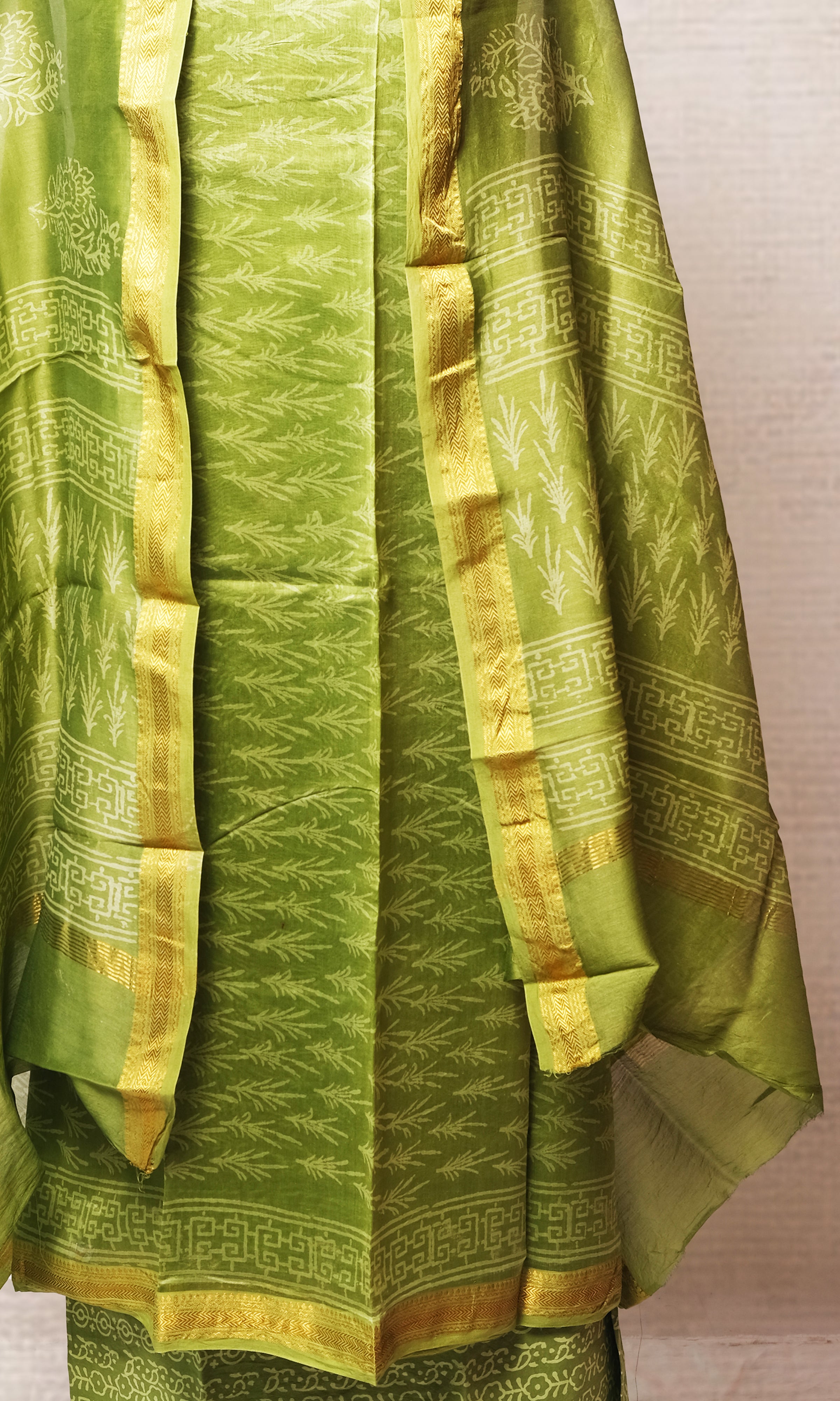 Light Mehndi Green Maheshwari Dress Material