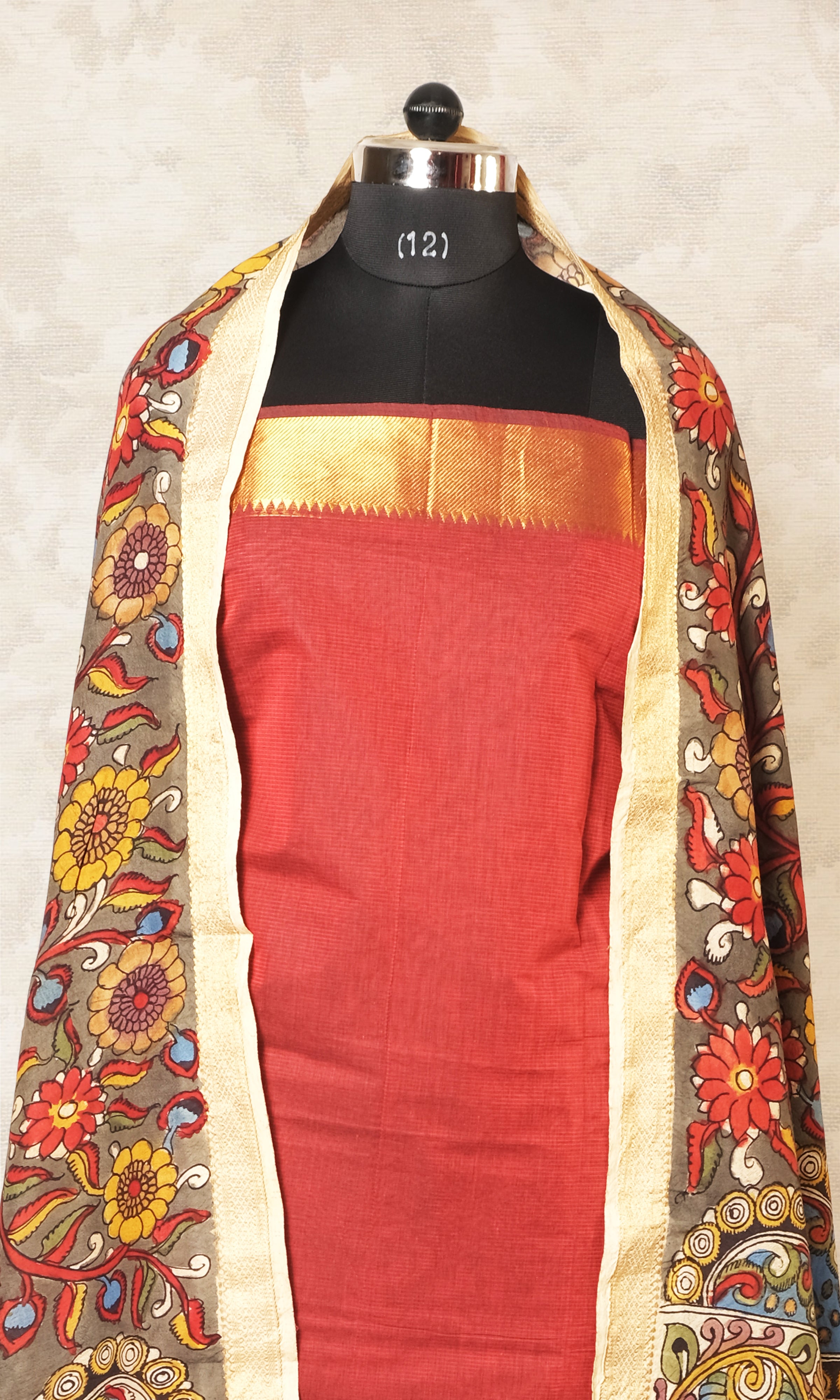 Dul Maroon & Military  Green Cotton Dress Material