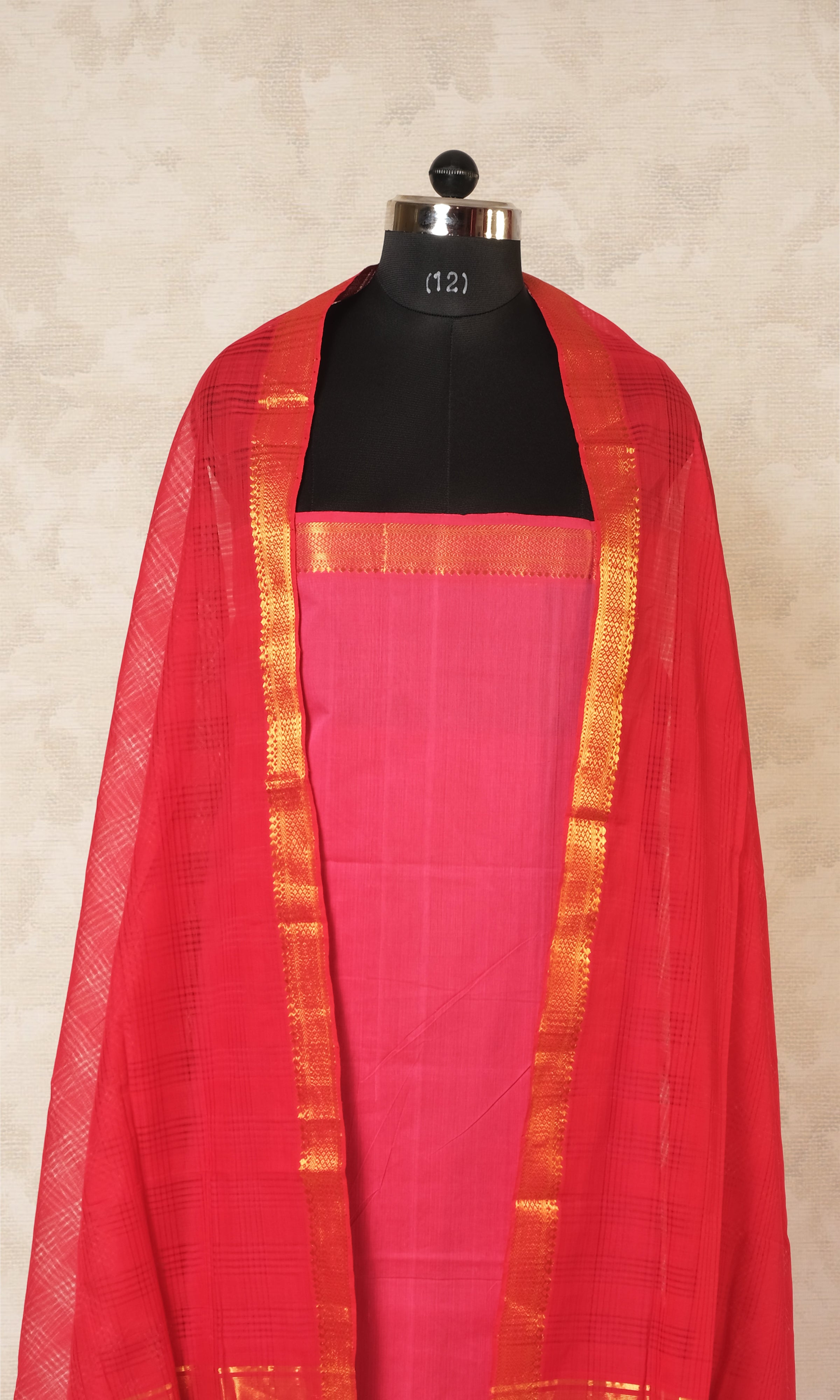 Pink & Red Mangalgiri Cotton Dress Material