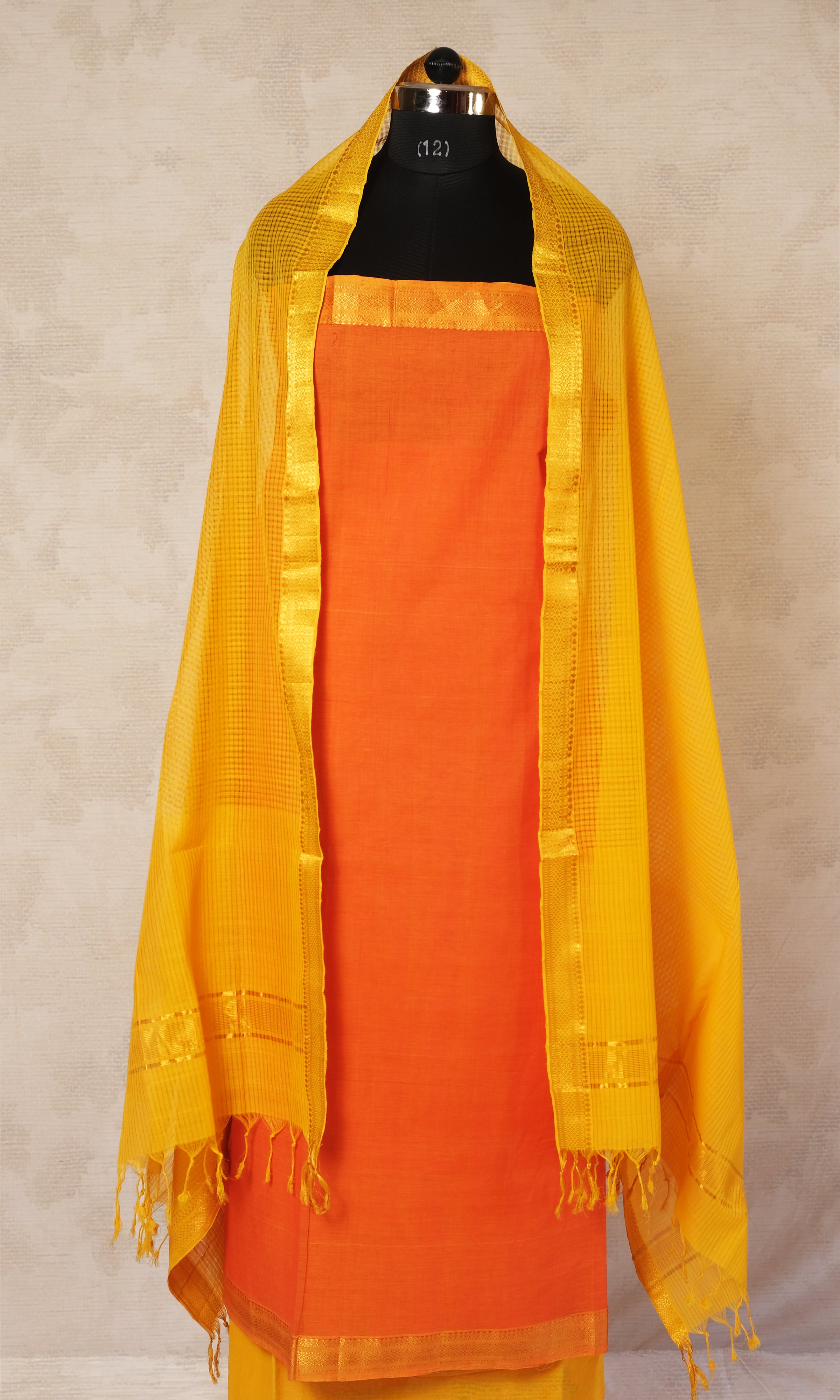 Orange & Yellow Mangalgiri Cotton Dress Material