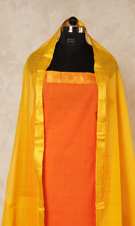 Orange & Yellow Mangalgiri Cotton Dress Material