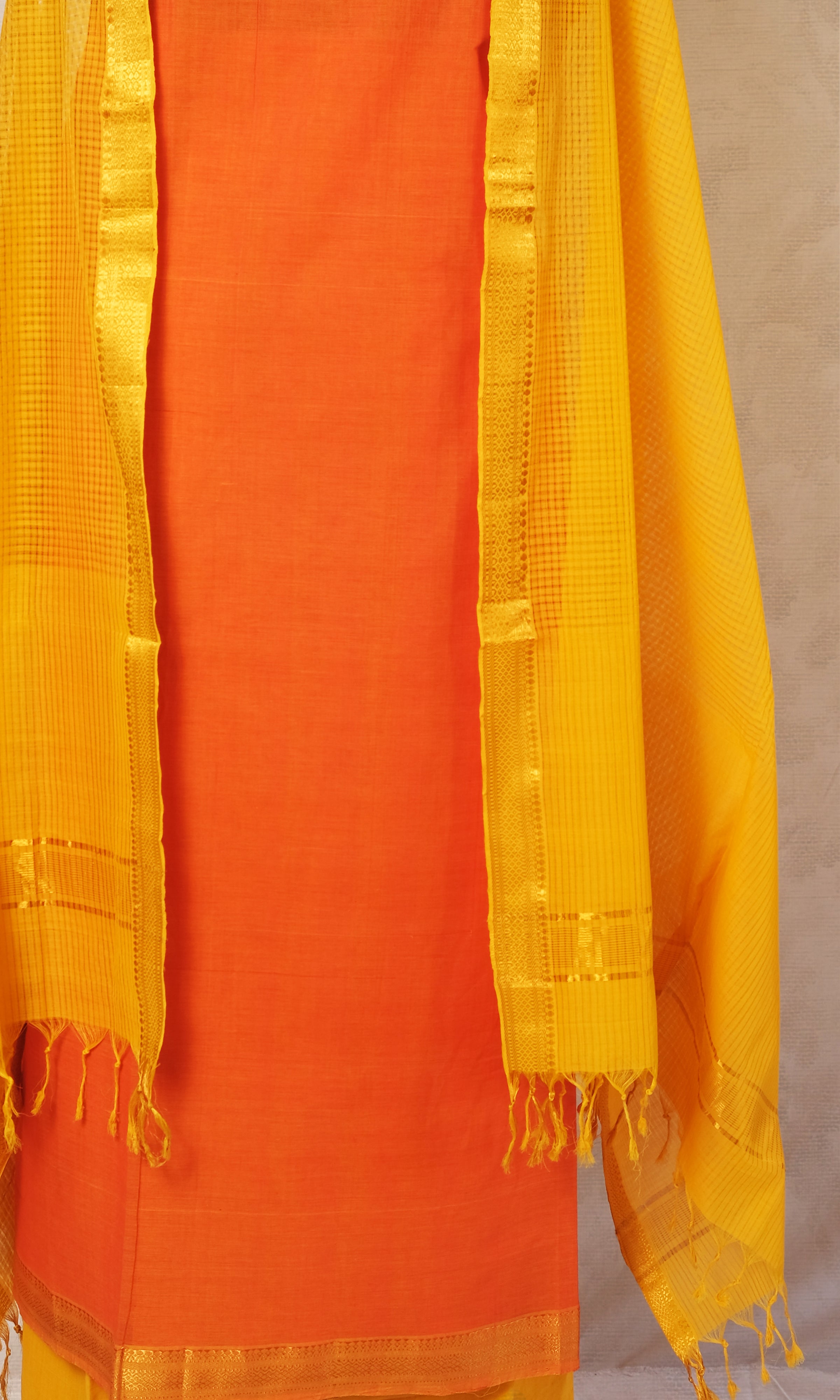 Orange & Yellow Mangalgiri Cotton Dress Material