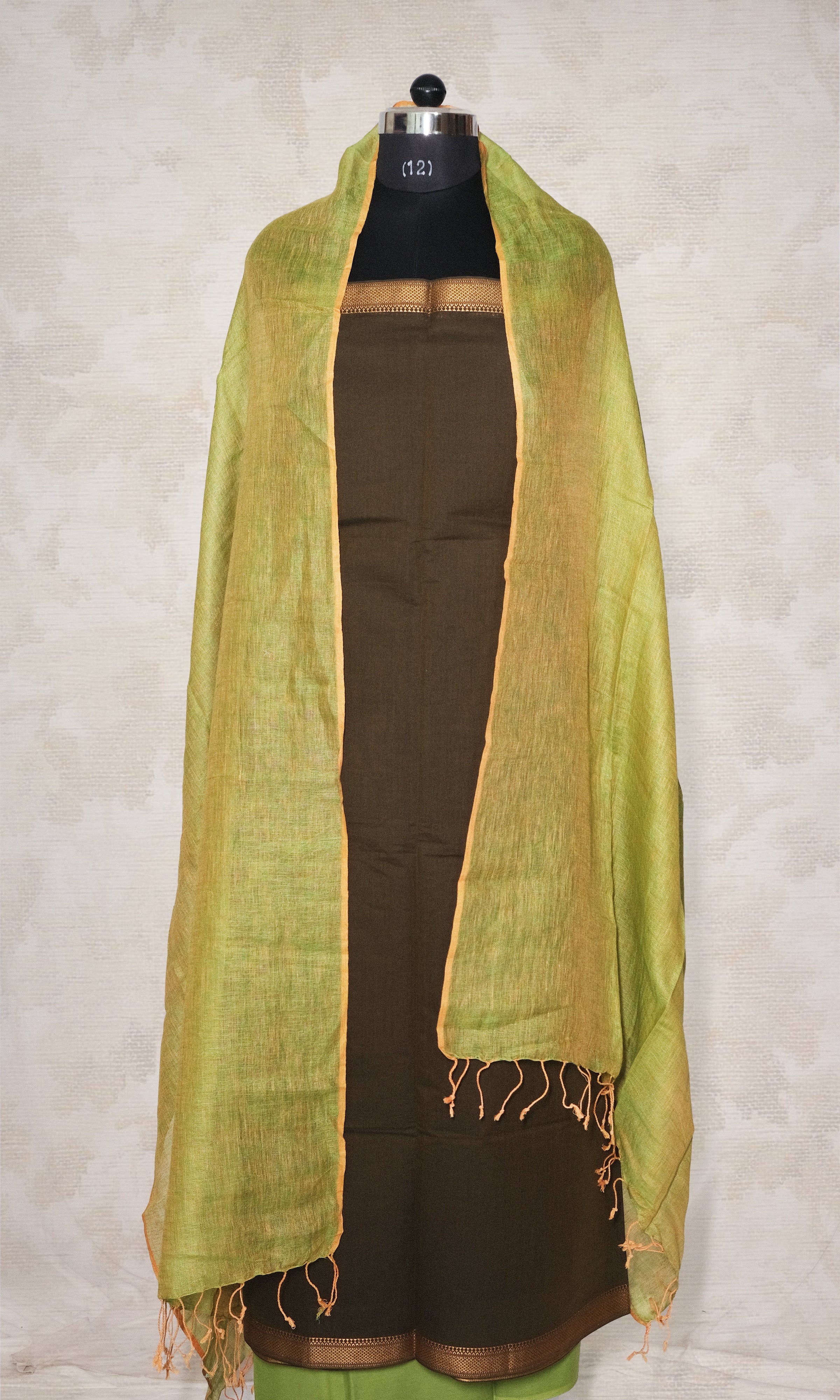 Military Green & Lemon Green South Cotton Dress Material