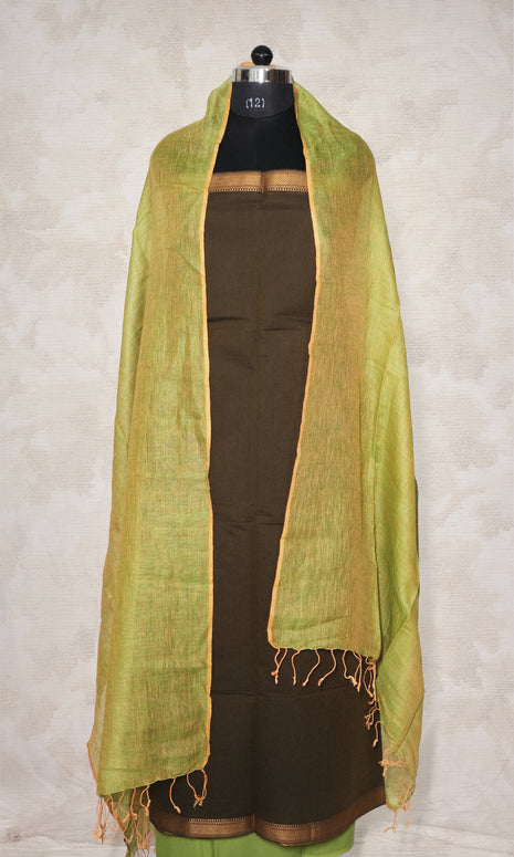 Military Green & Lemon Green South Cotton Dress Material