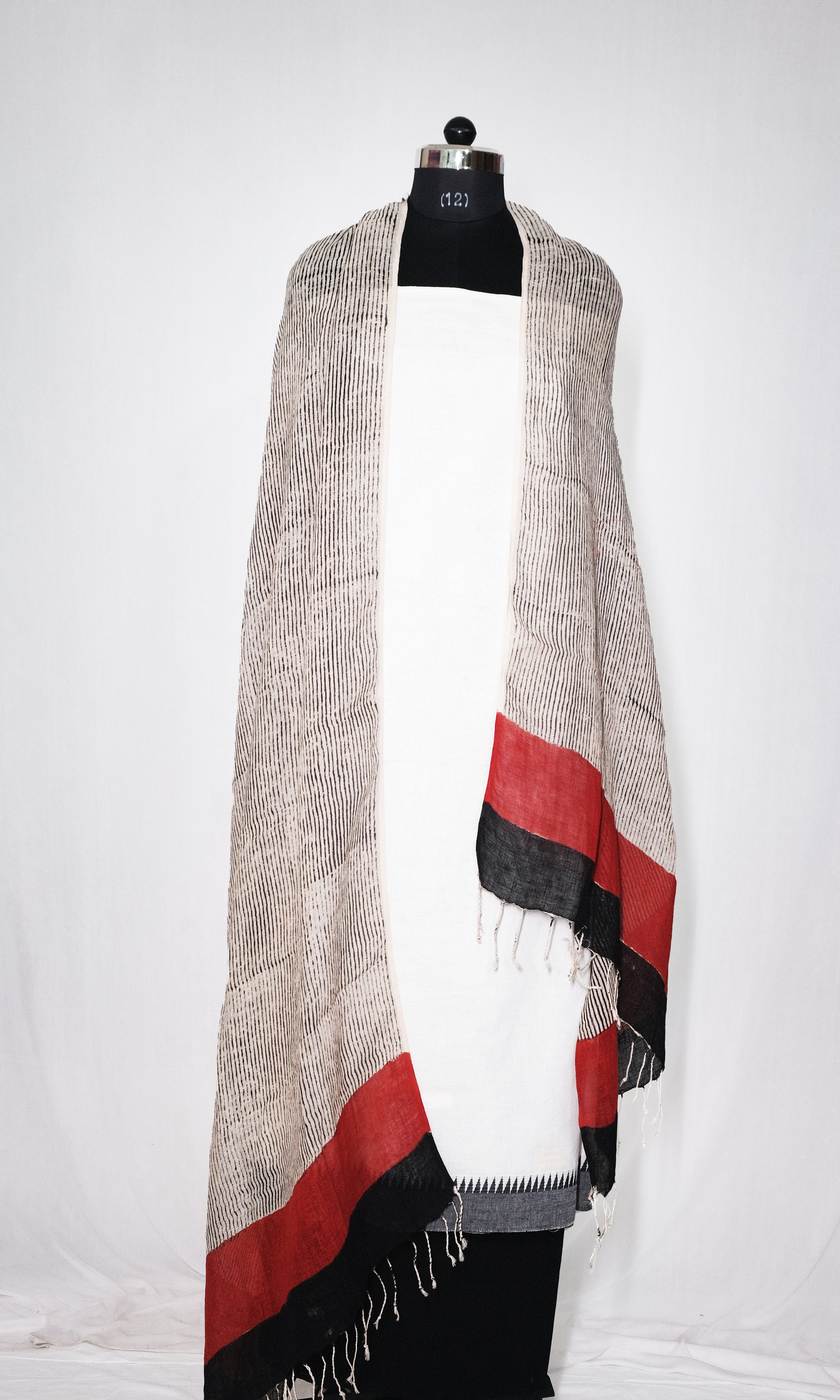 White & Black Cotton Dress Material
