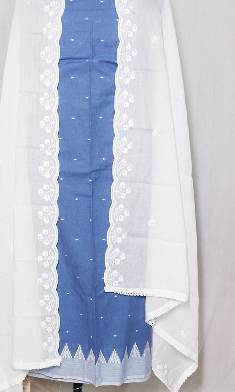 Blue & White Cotton Dress Material