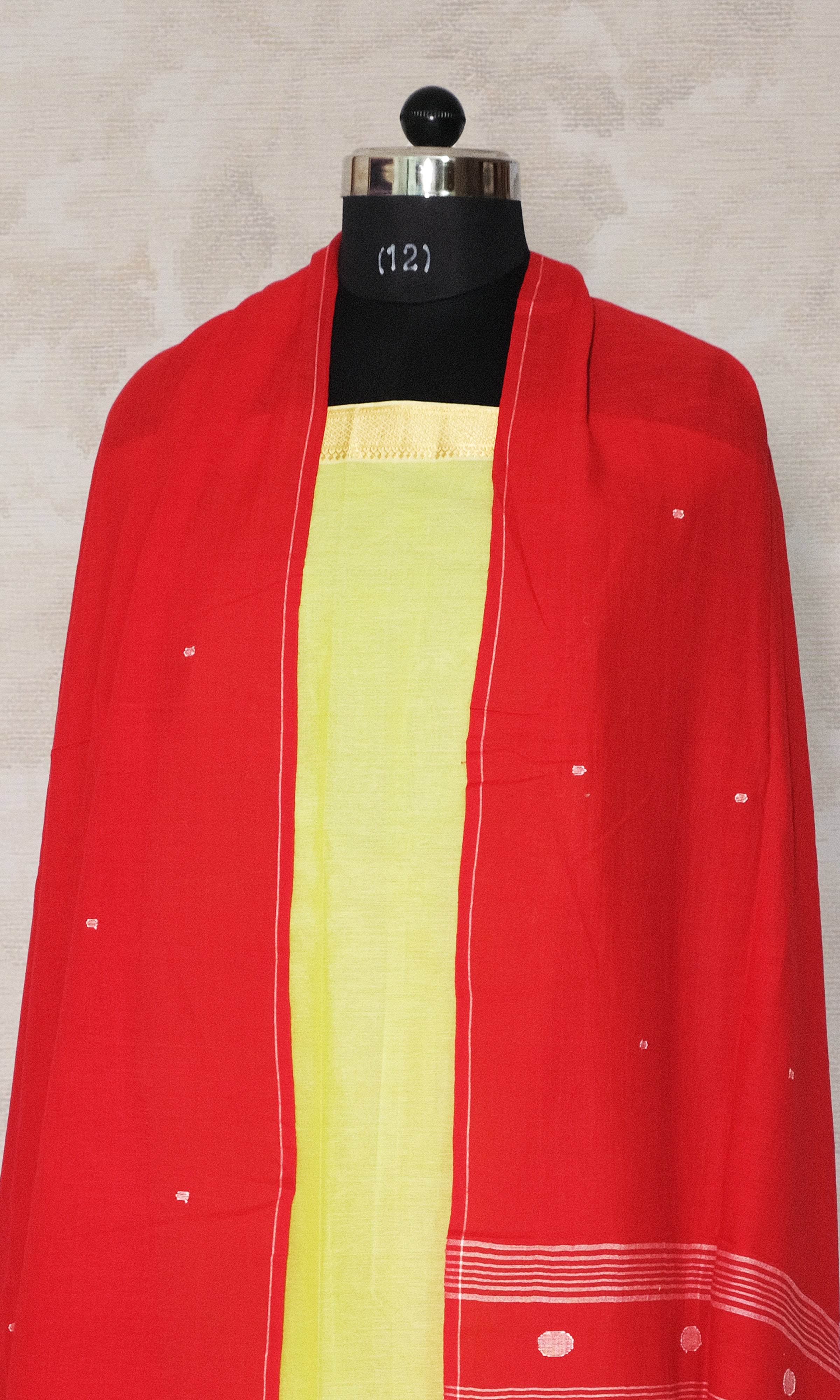 Light Lime Green & Red Cotton Dress Material