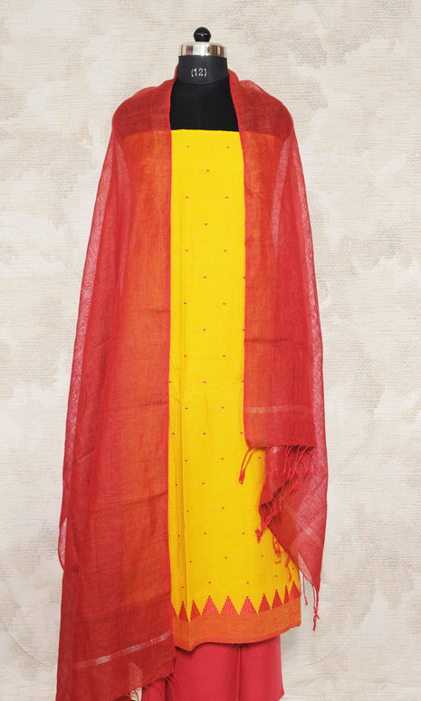 Mustard Yellow & Rust Cotton Dress Material