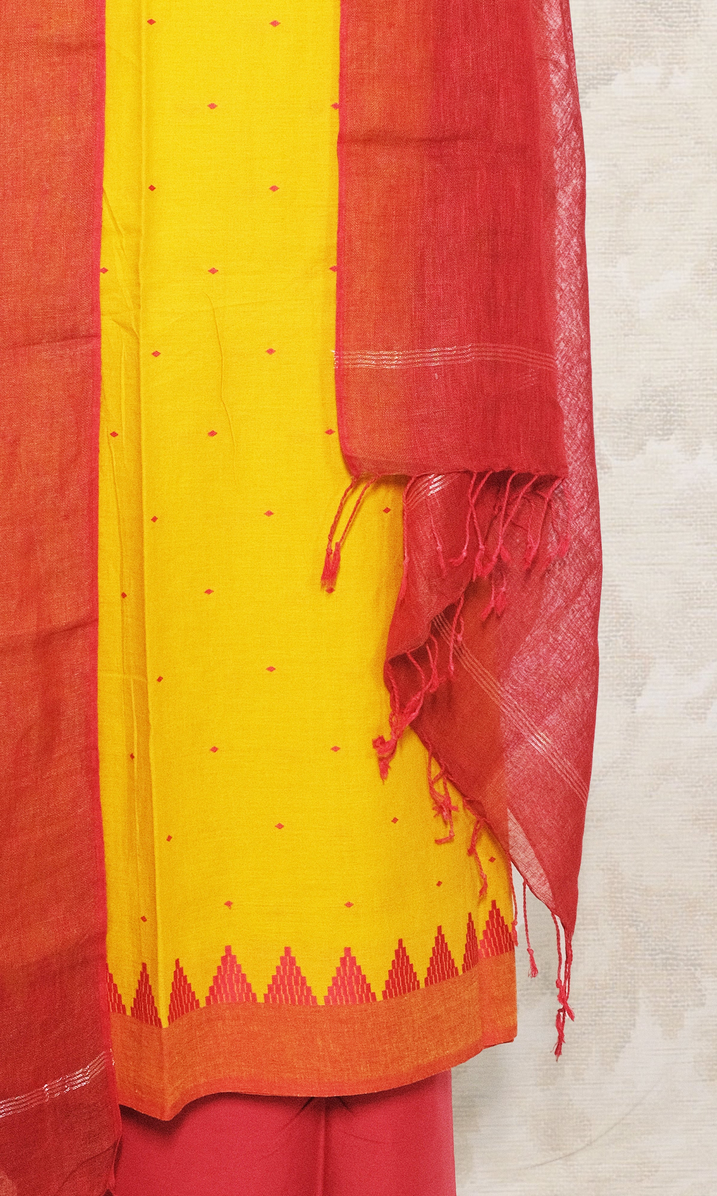 Mustard Yellow & Rust Cotton Dress Material