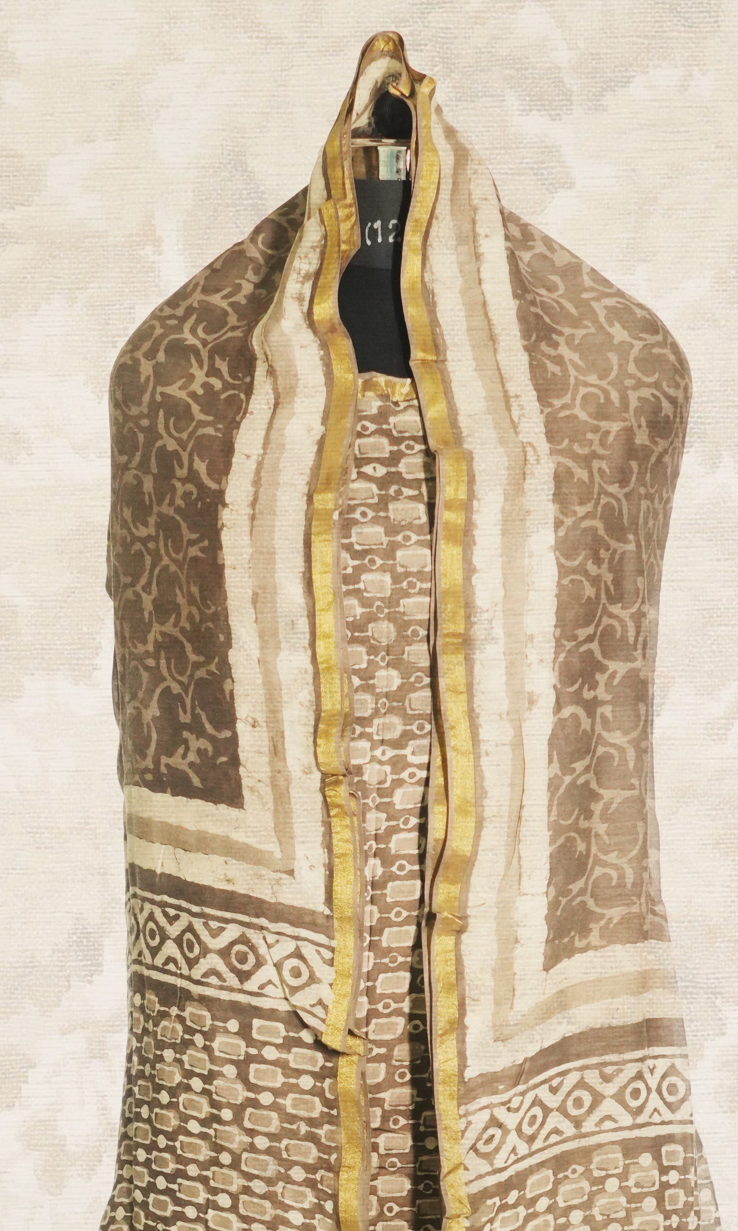 Yellow & Grey Brown Chanderi Dress Material