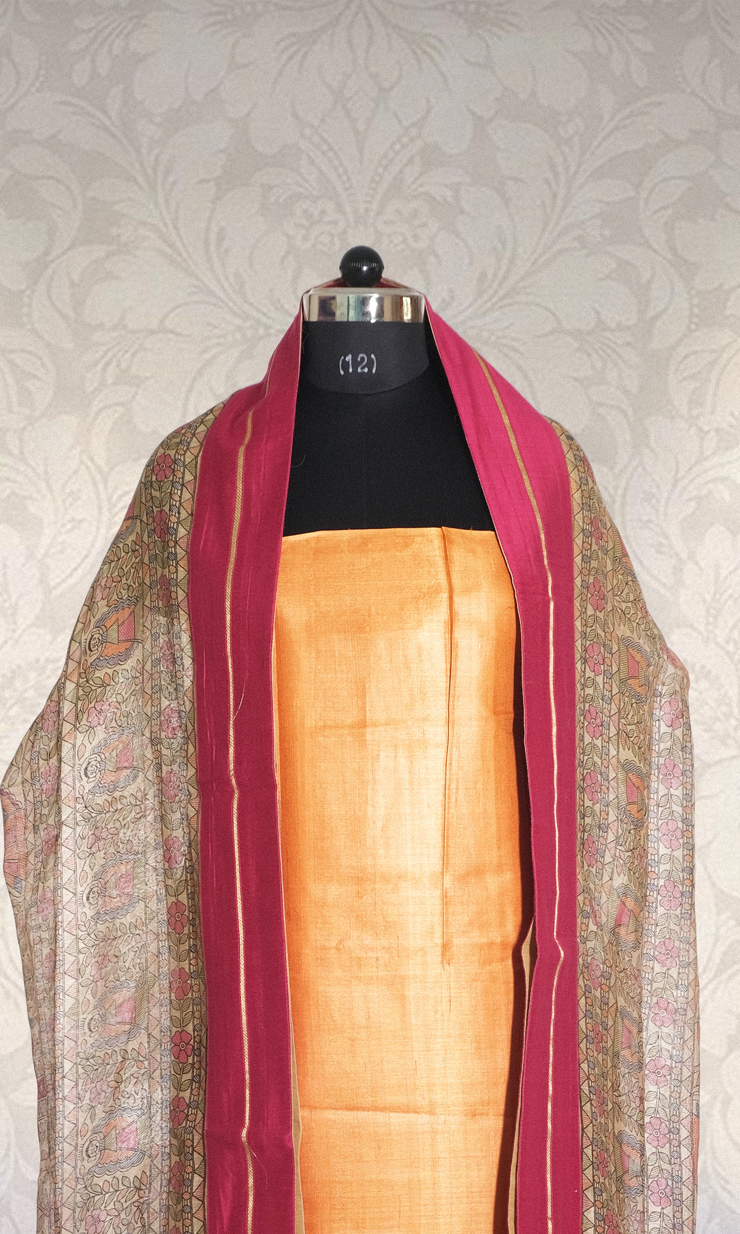 Pink & Light Orange Tussar Dress Material