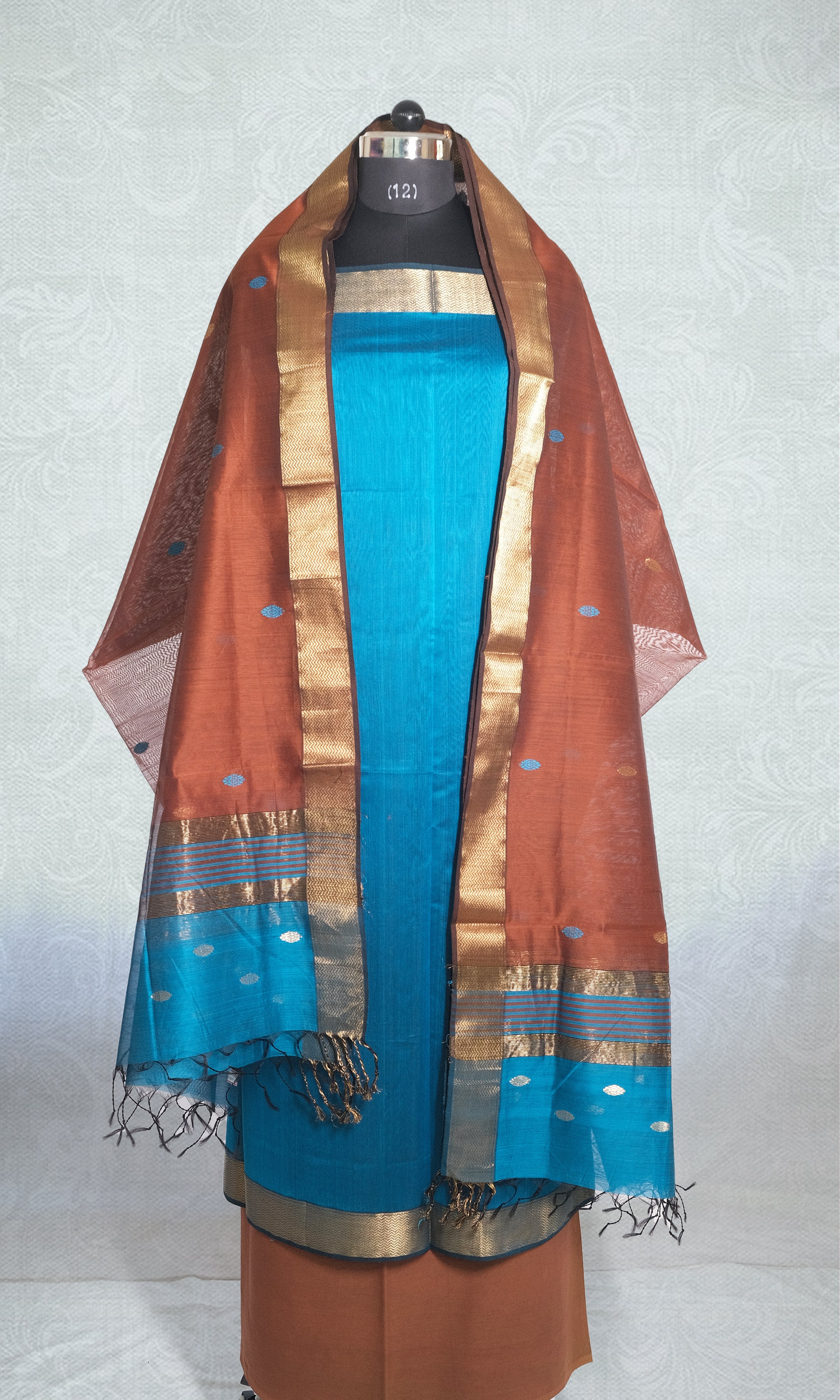 Blue & Coffee Handwoven Maheshwari Dress Material