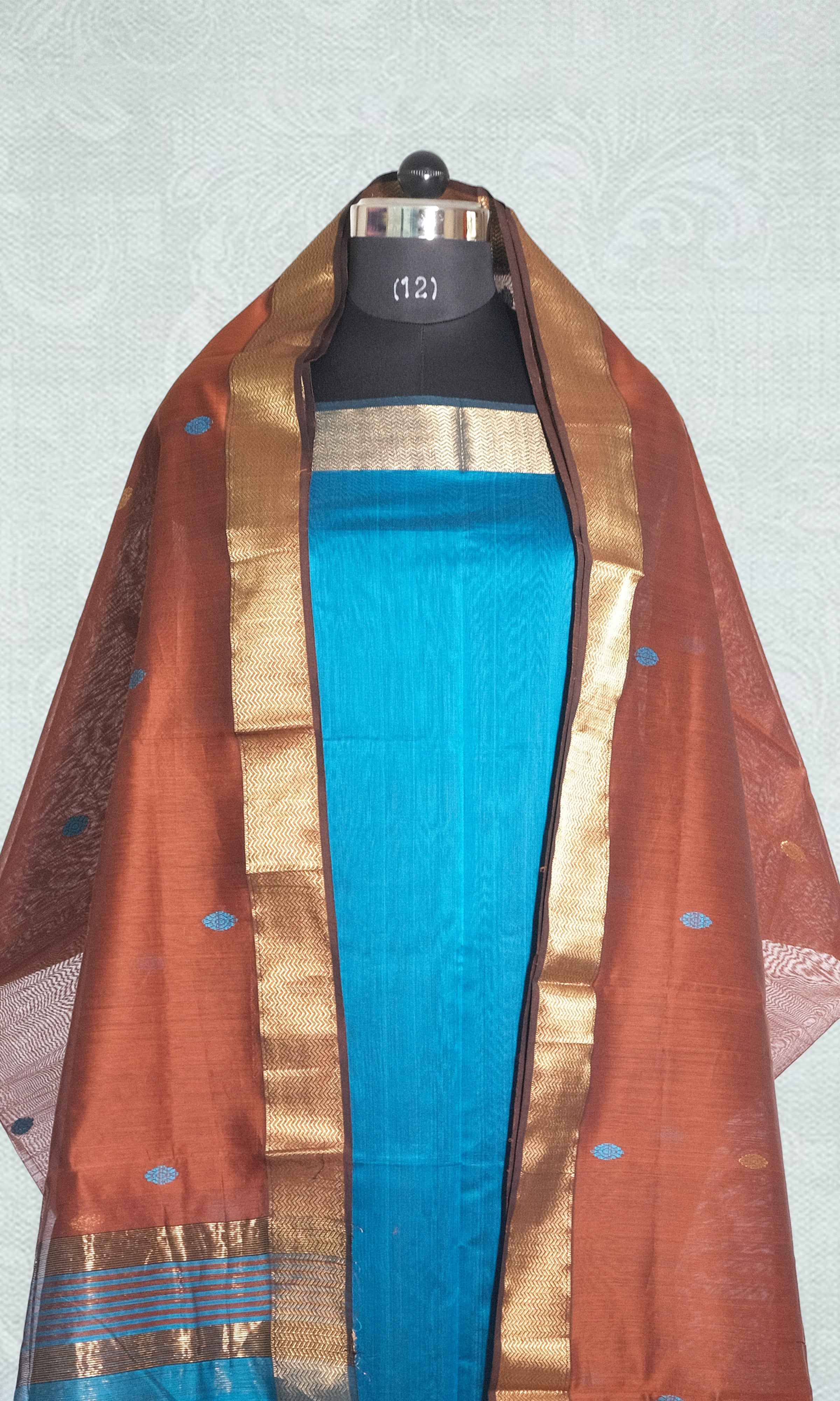 Blue & Coffee Handwoven Maheshwari Dress Material