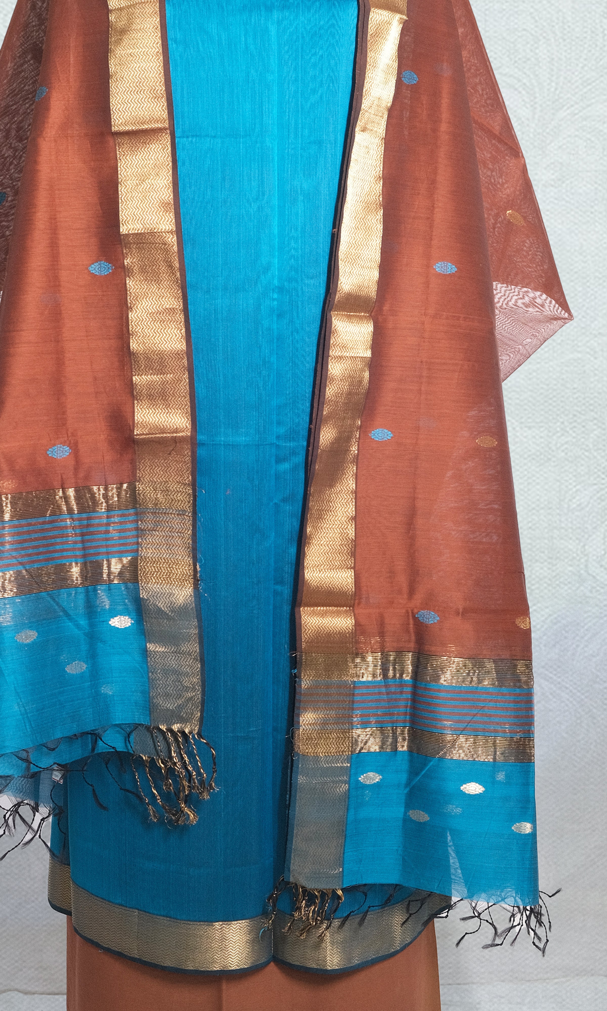 Blue & Coffee Handwoven Maheshwari Dress Material